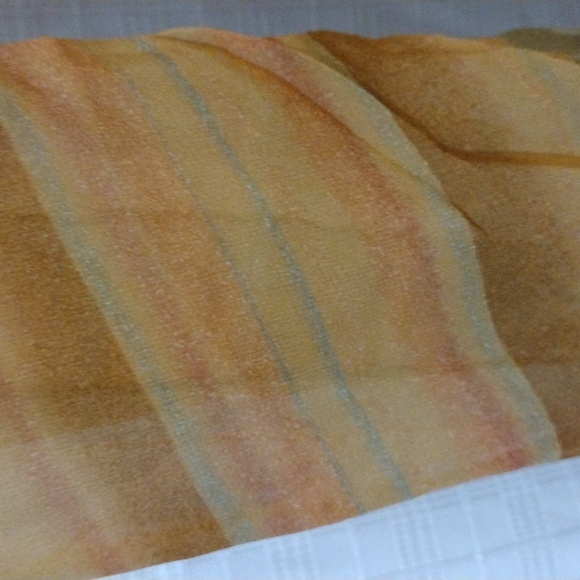 Apricot and Khaki striped Bill Blass oblong chiffon scarf - Picture 5 of 7